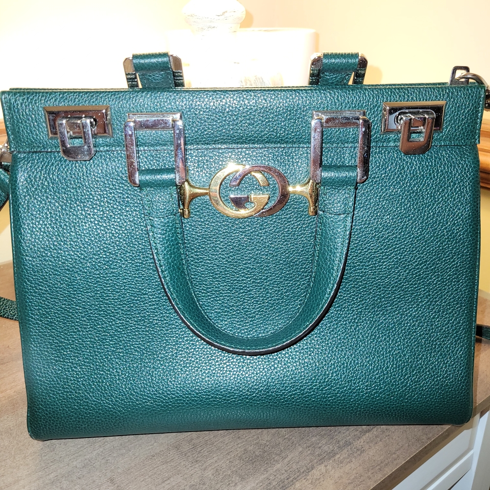 Gucci Green Zumi Top Handle Small Tote Bag With Strap